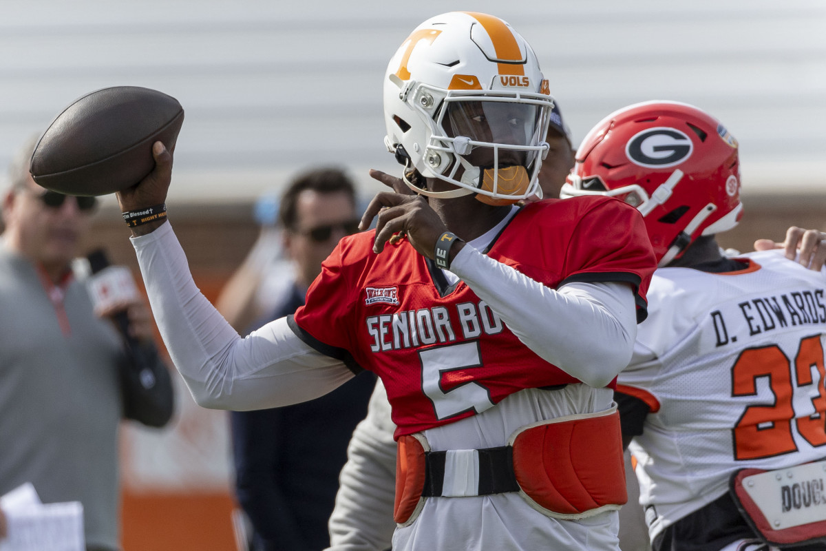 Former Tennessee Volunteers QB Joe Milton III during practices at the Reese's Senior Bowl. (Photo by Vasha Hunt of USA Today Sports)